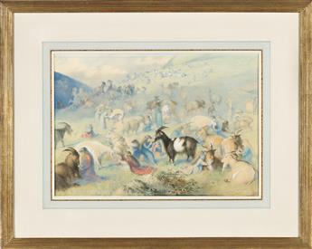 RICHARD DOYLE (1824-1883) Girls combing goats beards.